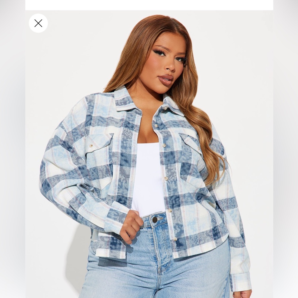 Fashion Nova Blue Plaid Jean Jacket